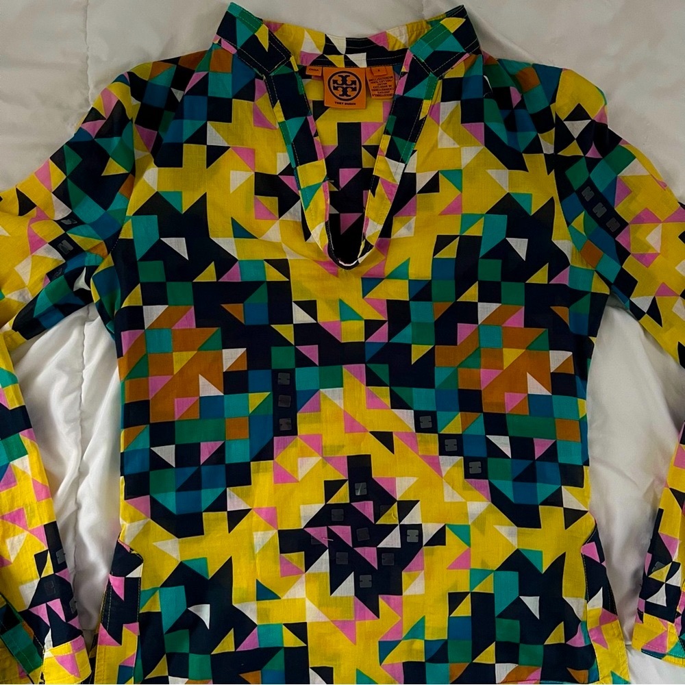 Tory Burch Geometric Pattern Long Sleeve Blouse